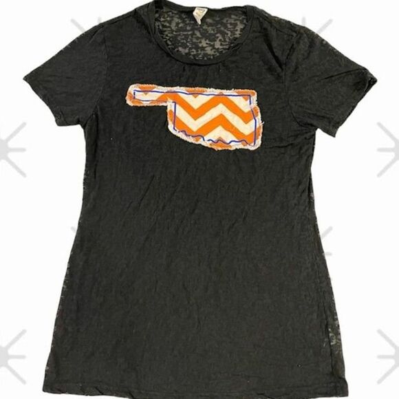 Black Burnout Oklahoma Short Sleeve Shirt with Orange Chevron Oklahoma Cutout - Picture 2 of 10